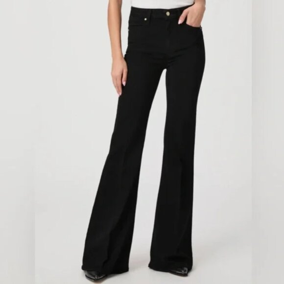 New PAIGE Charlie High Rise Super Flare Jeans in Black Shadow Size 33